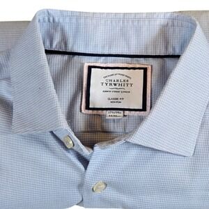 Charles Tyrwhitt Dress Shirt Mens 17 1/2 34 Classic Fit Non Iron Blue Pattern